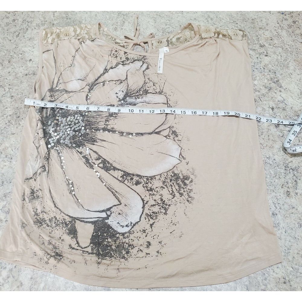 Flats and Heels Tank Womens XLarge Brown‎ Short Sleeve Brown Floral Ladie Casual - Picture 3 of 6
